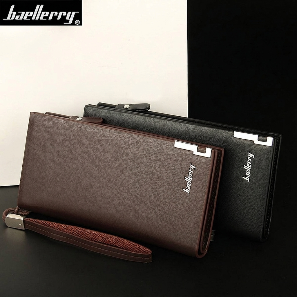 Baellerry Premium Long Leather Wallet – 12 Card Slots & Zipper Pocket (Black)