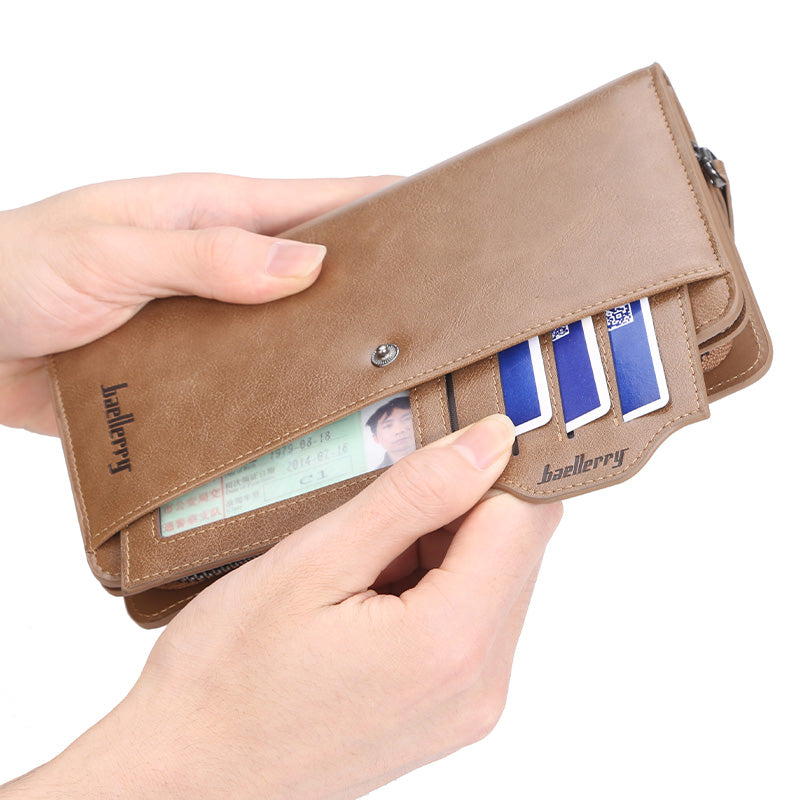 Balebaily PU Leather Long Zipper Wallet – 15 Card Slots & Phone Pocket (Black)