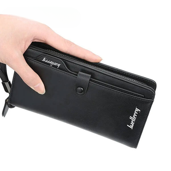 Balebaily PU Leather Long Zipper Wallet – 15 Card Slots & Phone Pocket (Black)