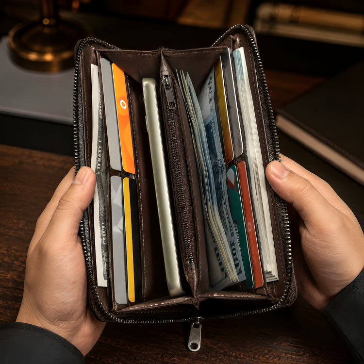 Balebaily PU Leather Long Zipper Wallet – 15 Card Slots & Phone Pocket (Black)