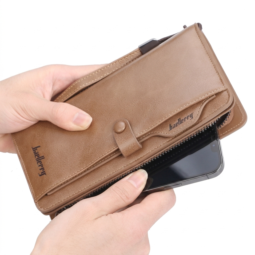 Balebaily PU Leather Long Zipper Wallet – 15 Card Slots & Phone Pocket (Black)