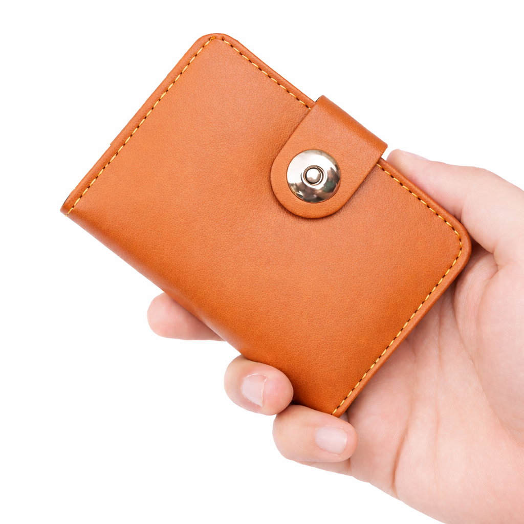 Magnetic Button Leather Mini Wallet – Slim Card Holder & Cash Organizer