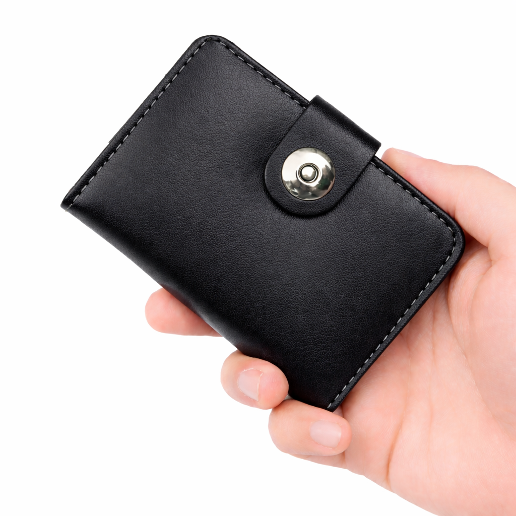 Magnetic Button Leather Mini Wallet – Slim Card Holder & Cash Organizer