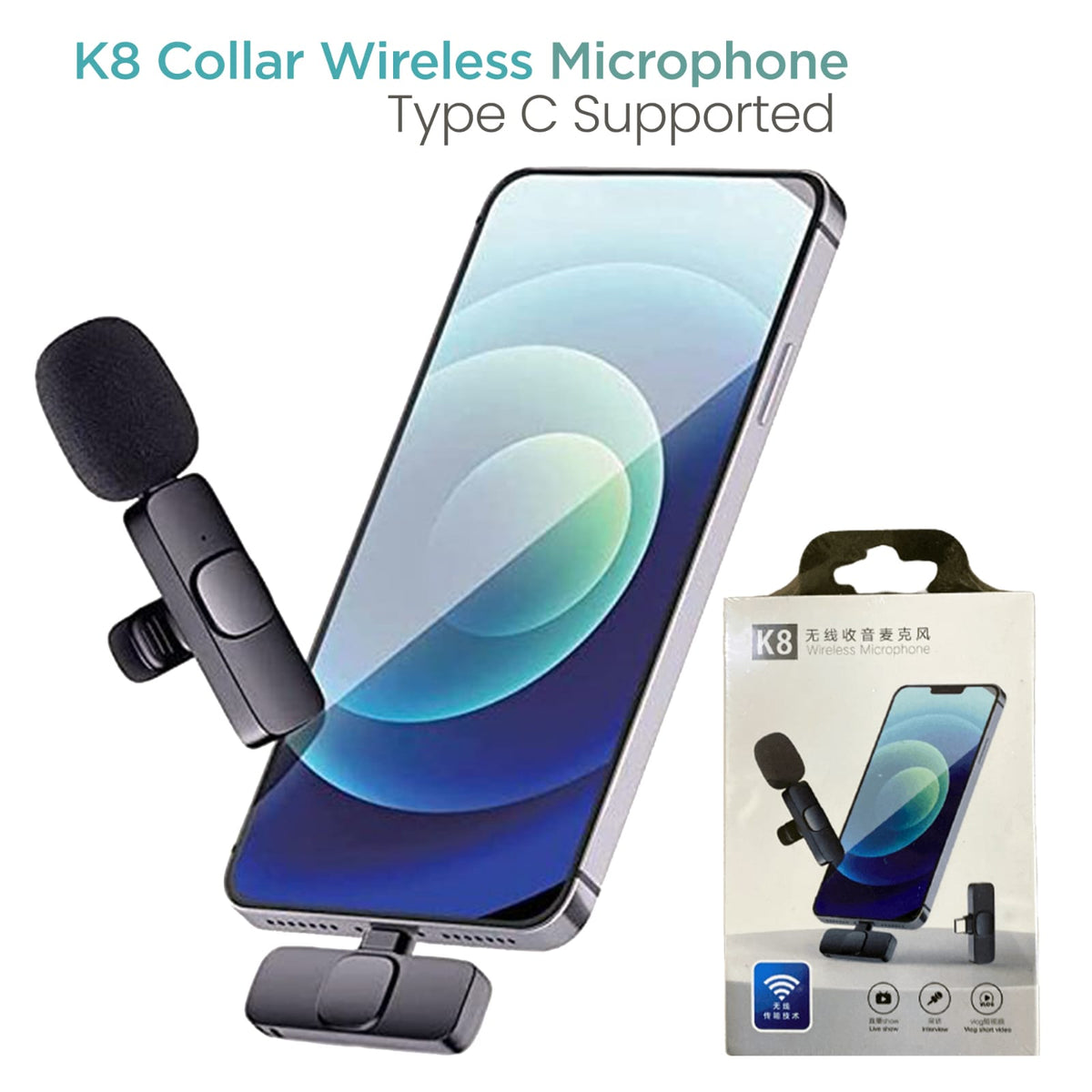 wirless Microphone, Lavalier Mic, Type-C Mic, K8 Microphone, Vlogging Gear, TikTok Accessories