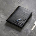 Unisex Square Pattern PU Leather Bifold Wallet – Compact Card & Cash Purse in Black