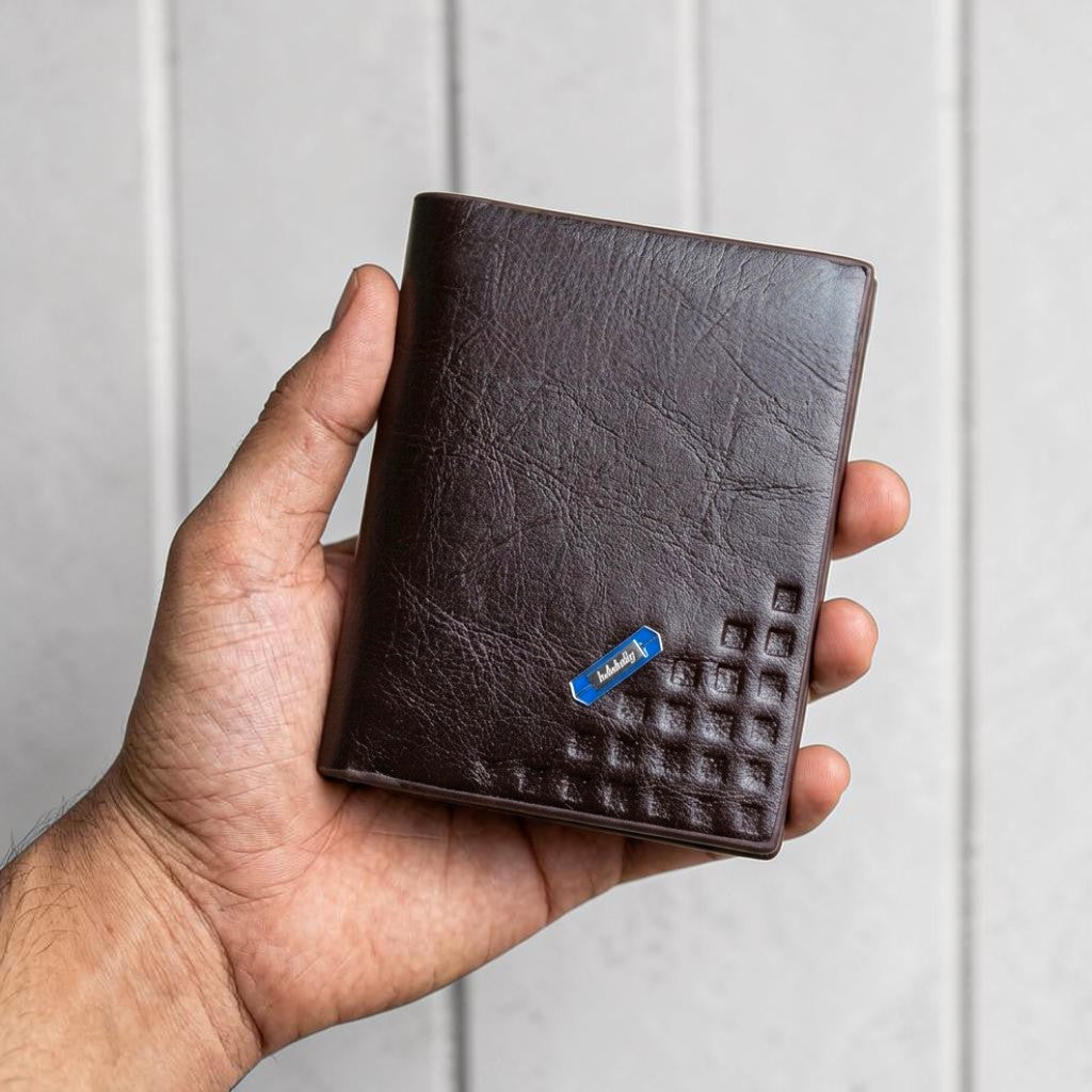 Unisex Square Pattern PU Leather Bifold Wallet – Compact Card & Cash Purse in Black