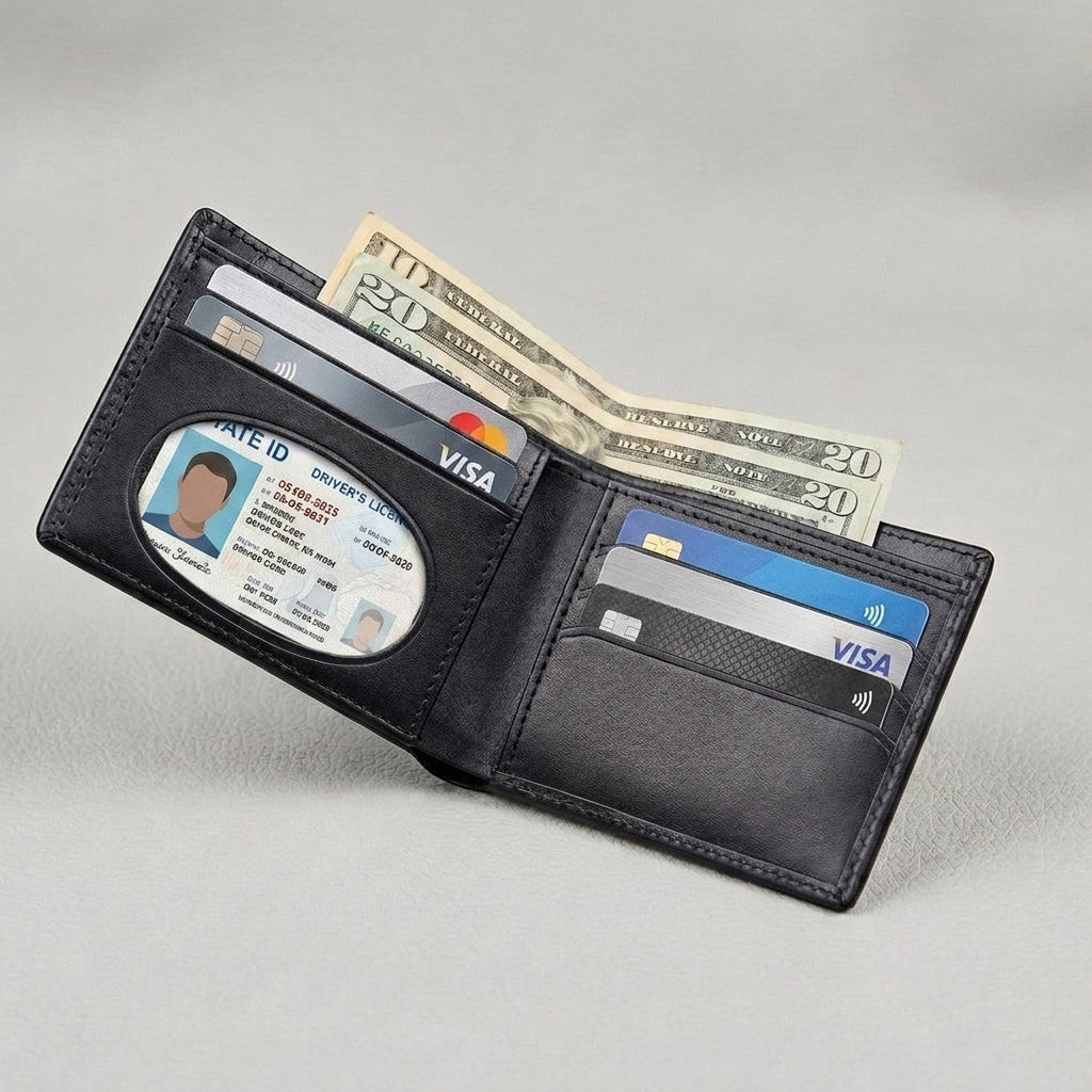 Men's Genuine Leather Bifold Wallet with Gift Box – Monogram RFID Card Holder
