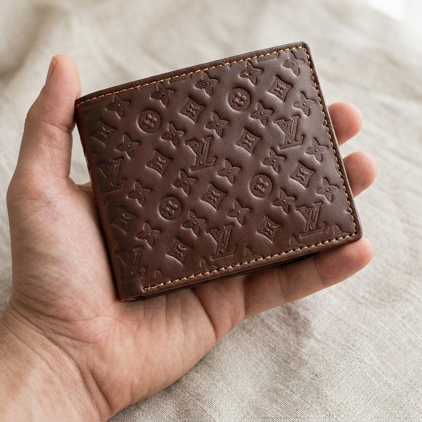 Men's Genuine Leather Bifold Wallet with Gift Box – Monogram RFID Card Holder