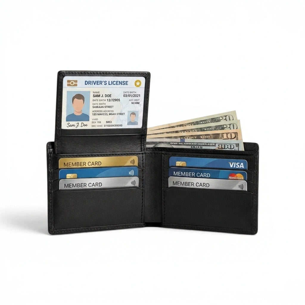Men's Genuine Leather Bifold Wallet with Gift Box – Monogram RFID Card Holder