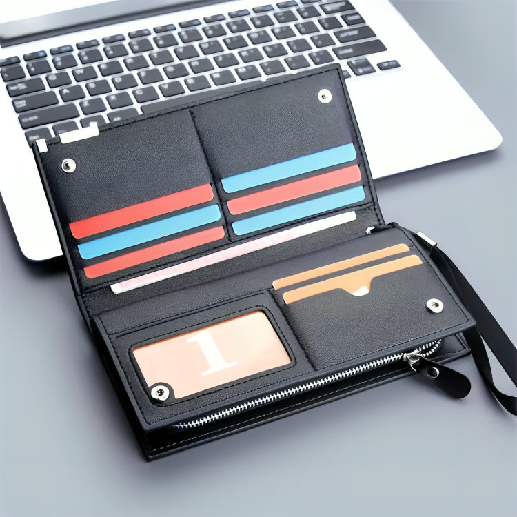 Baellerry Premium Long Leather Wallet – 12 Card Slots & Zipper Pocket (Black)