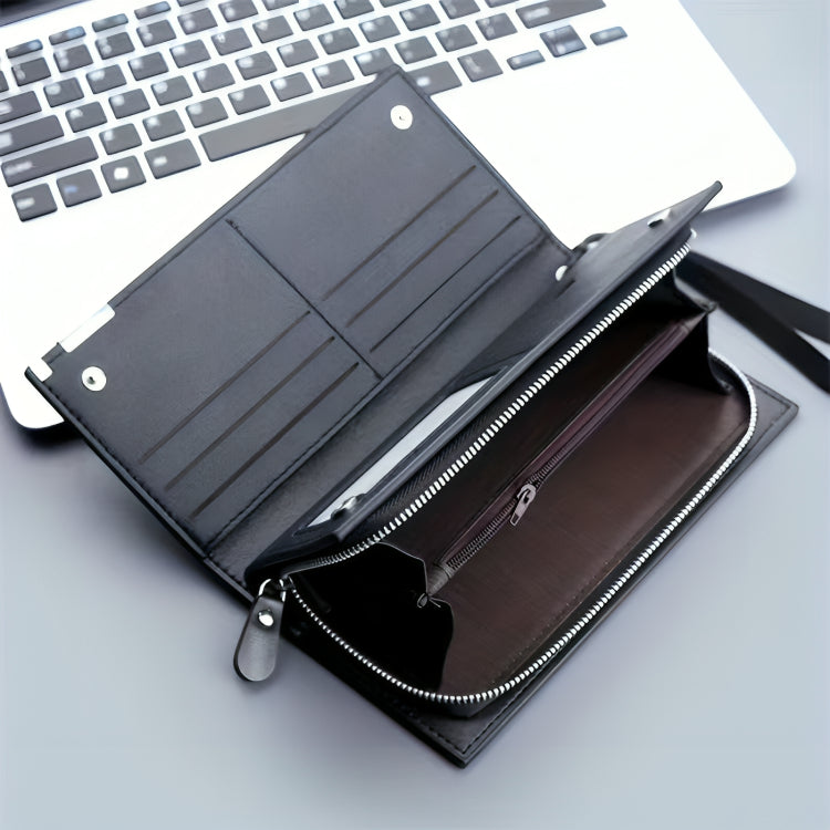 Baellerry Premium Long Leather Wallet – 12 Card Slots & Zipper Pocket (Black)
