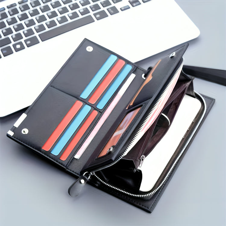 Baellerry Premium Long Leather Wallet – 12 Card Slots & Zipper Pocket (Black)
