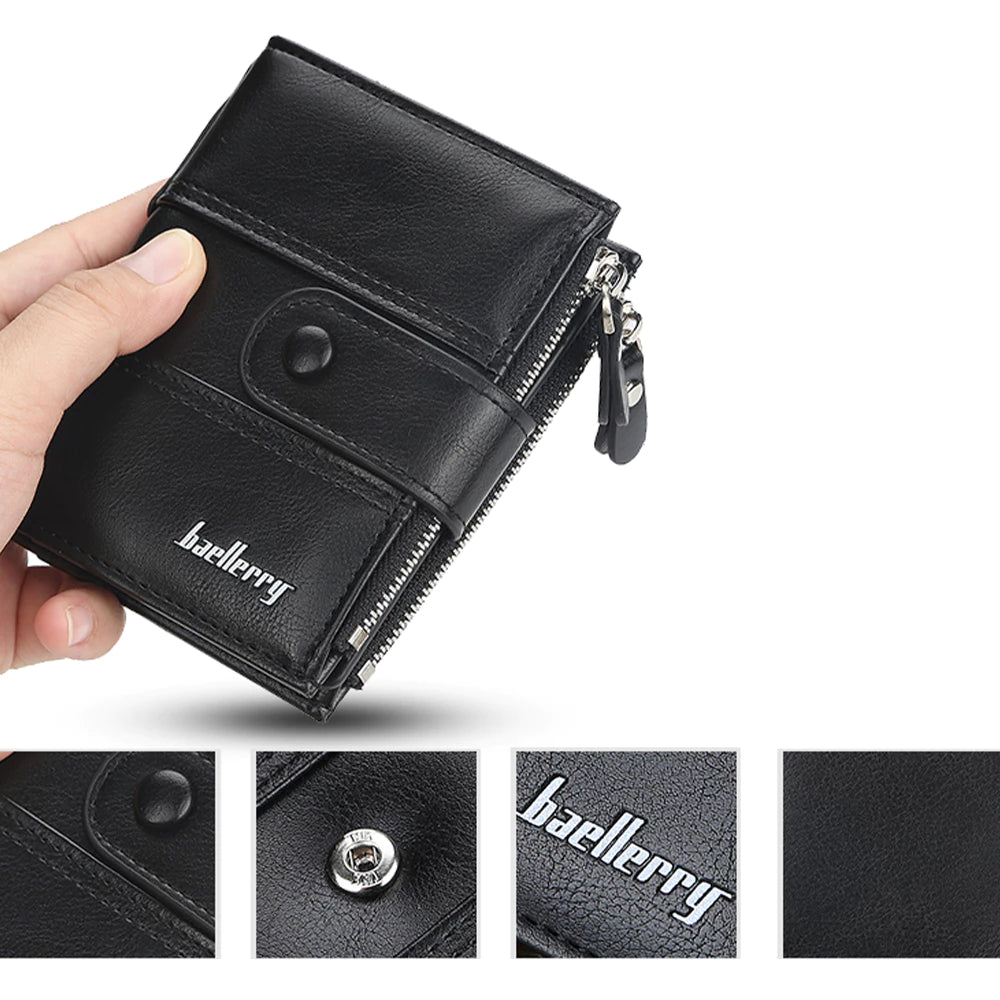 Men's Baellerry Buffalo Leather Trifold Wallet – Compact Card Holder & Cash Organizer