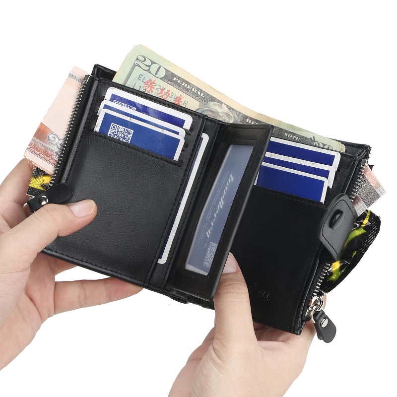 Men's Baellerry Buffalo Leather Trifold Wallet – Compact Card Holder & Cash Organizer