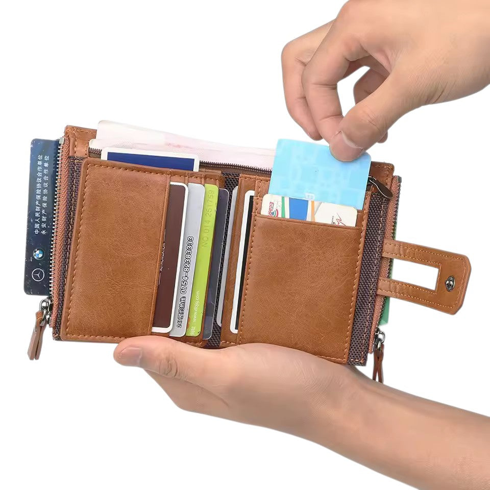 Men's Baellerry Buffalo Leather Trifold Wallet – Compact Card Holder & Cash Organizer