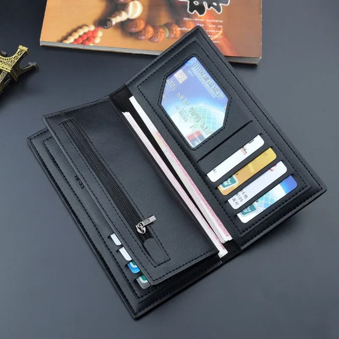 LB-522 Signature Series Long Wallet – Stylish Unisex Card & Cash Holder (Black)